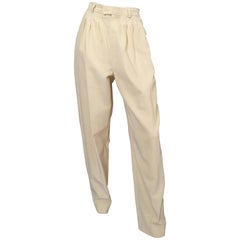 Retro Yves Saint Laurent Rive Gauche Cream Corduroy Pants with Pockets Size 4. 