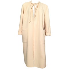 Vintage Salvatore Ferragamo Cream Wool Cocoon Coat with Pockets Size 10