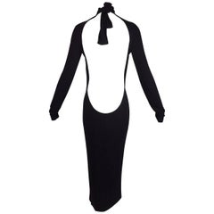 S/S 2001 Dolce & Gabbana Runway Plunging Back Pin-Up Black L/S Wiggle Dress