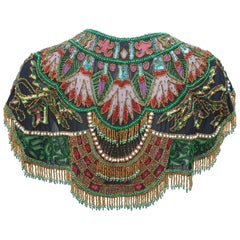 Retro 1970's Egyptian Revival Style Beaded & Fringed Bohemian Bib Collar