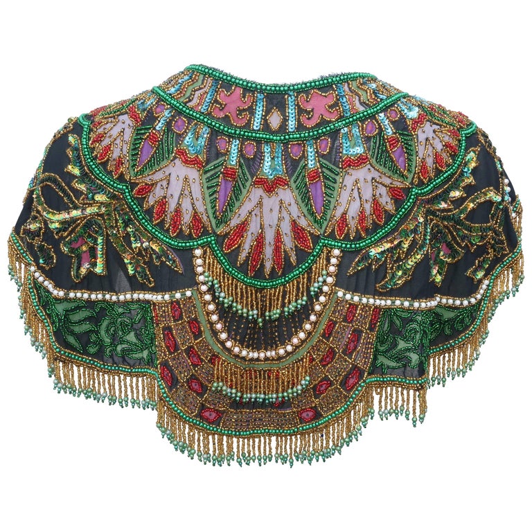 1970's Egyptian Revival Style Beaded and Fringed Bohemian Bib Collar at ...