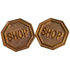 Moschino New Shop Stop Sign Gold Tone Earrings