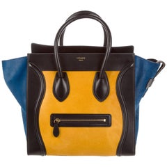 Celine NEW Black Blue Yellow Pony Small Mini Top Handle Satchel Tote Bag