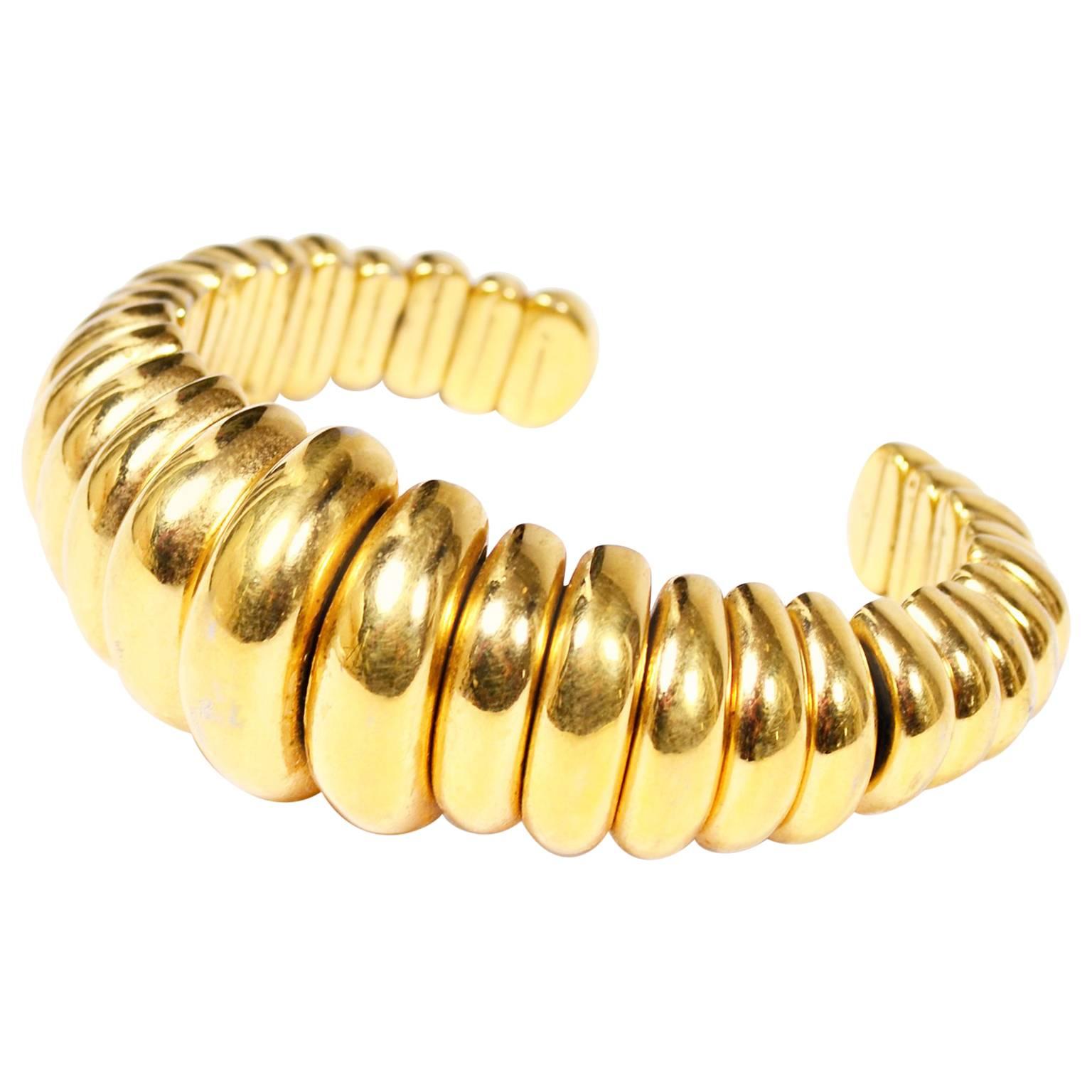 1980s Yves Saint Laurent Vintage Bracelet Gold YSL Cuff Signed