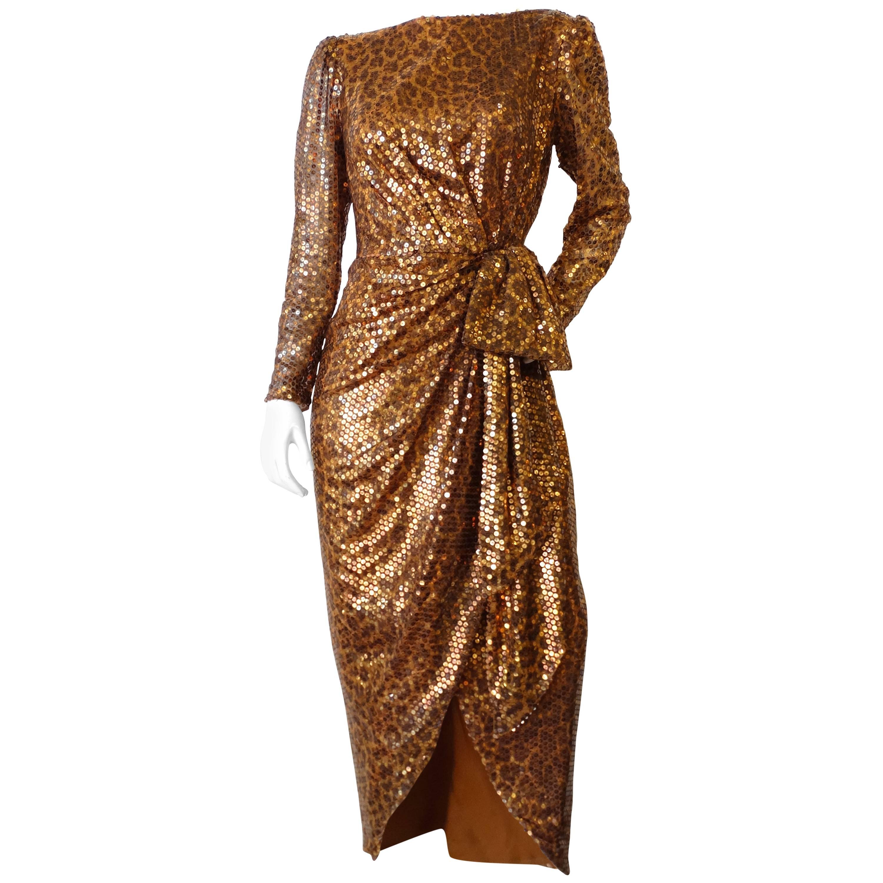 Vestido de leopardo de lentejuelas Mignon de Saks Fifth Avenue de los años 80 en venta