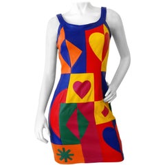 Michael Hoban Rainbow Pop Art Leather Dress, 1980s 