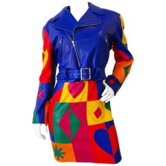 Veste en cuir patchwork arc-en-ciel Michael Hoban:: années 1980