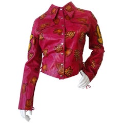 2000s Kippys Peace Sign Pink Leather Jacket
