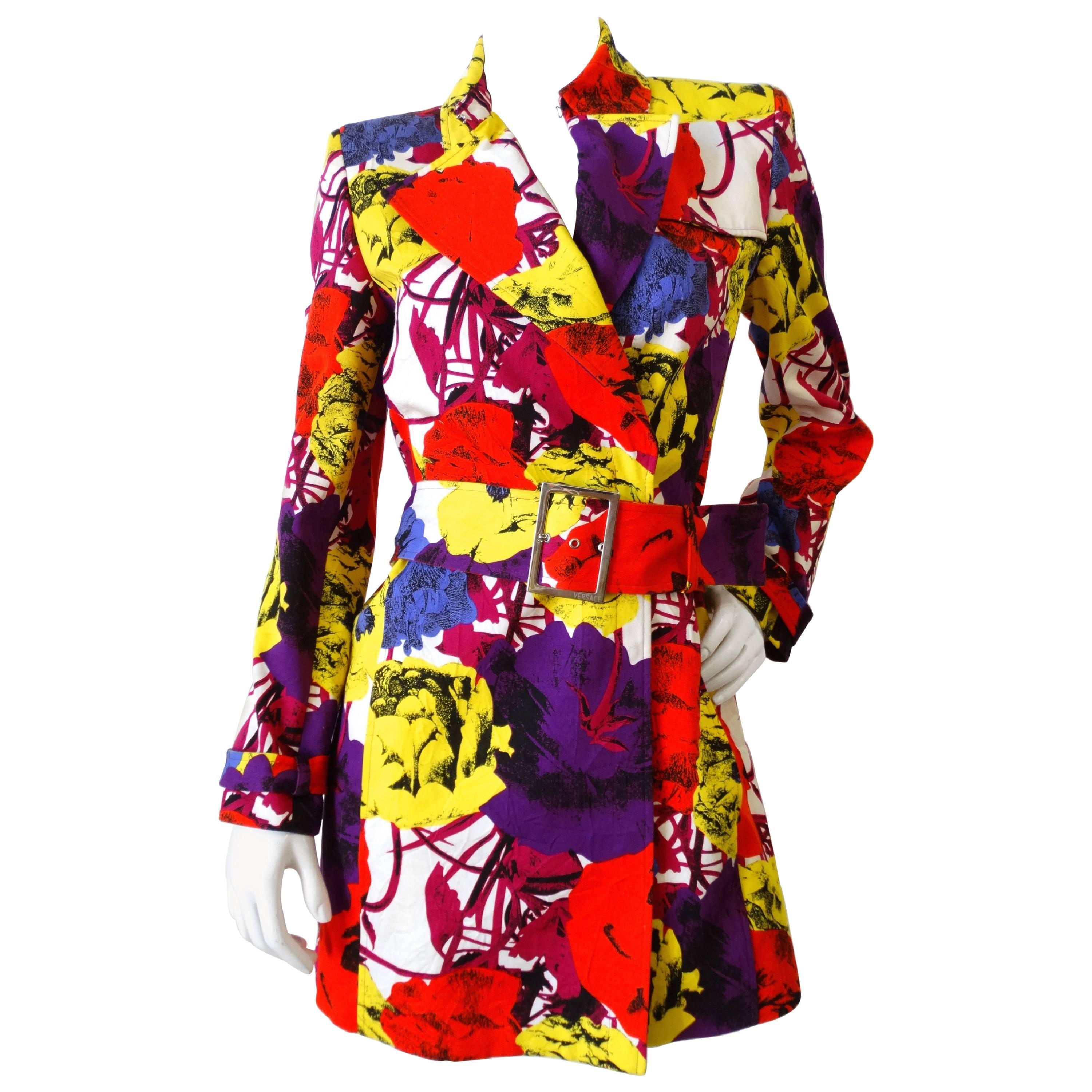 Gianni Versace Documented Pop Art Floral Mini Trench Coat, 1990s 