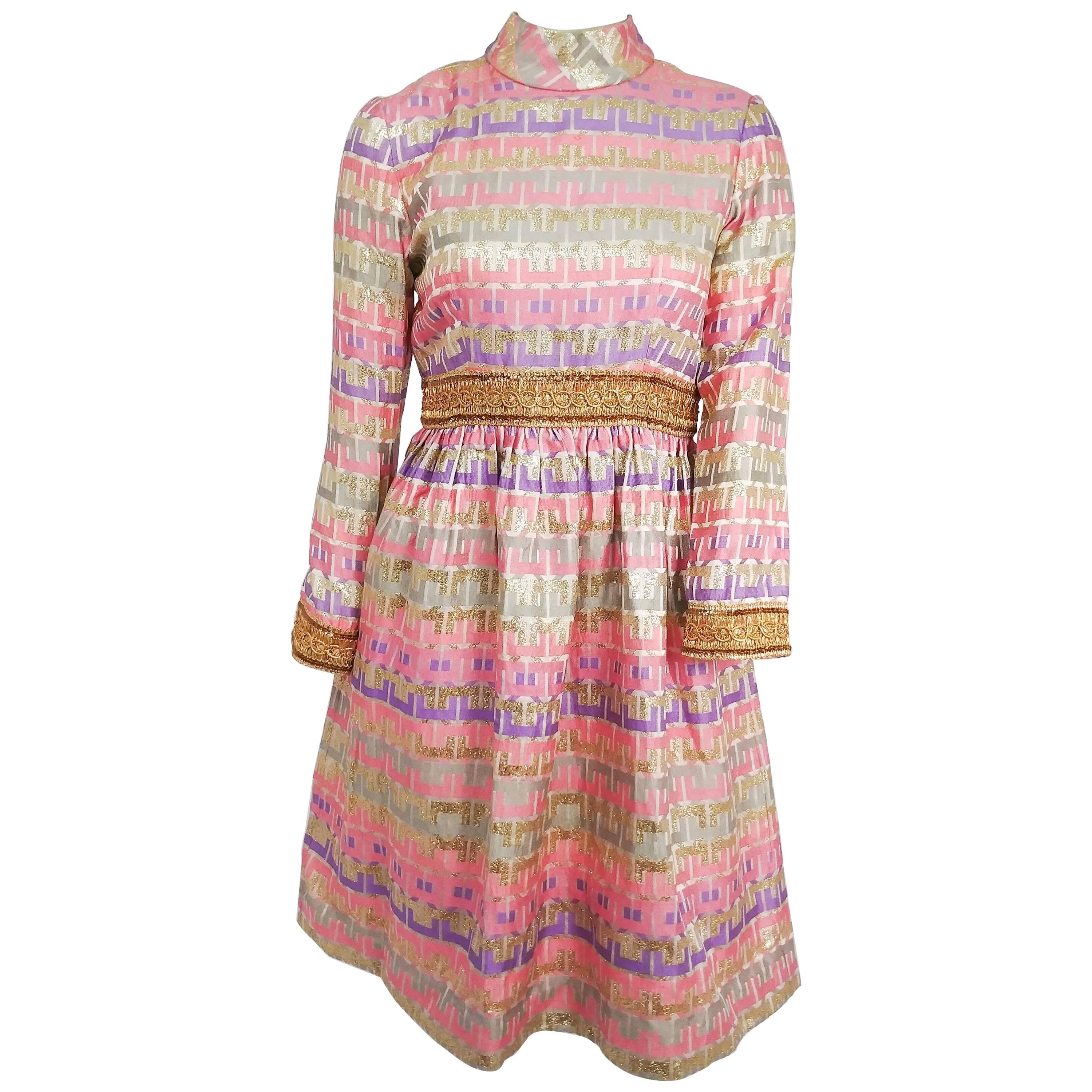 1960s Oscar de la Renta Boutique Pink and Gold Brocade Dress