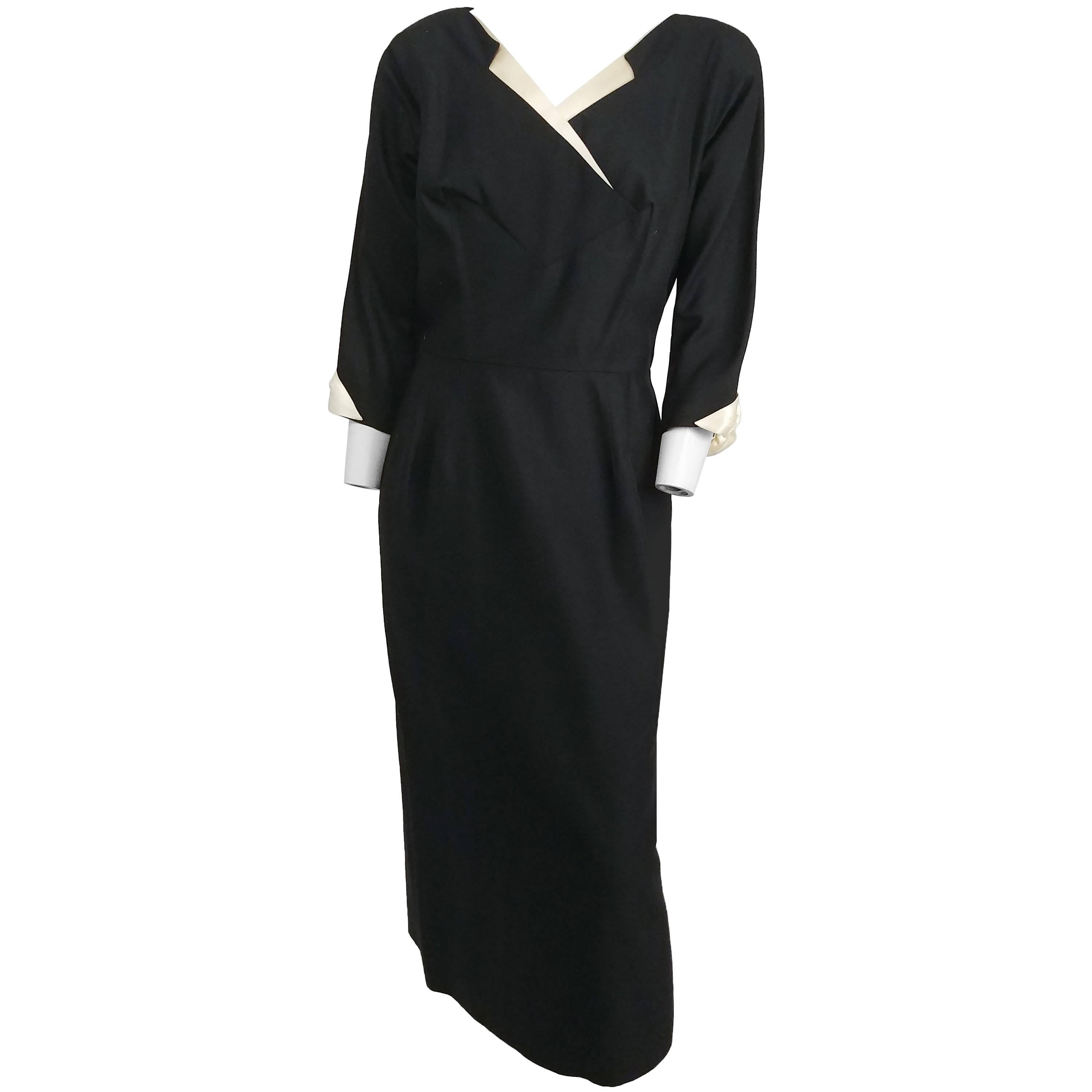 1950s Black Dress with White Accents For Sale