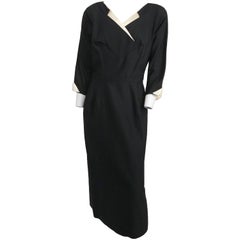 Vintage 1950s Black Dress with White Accents