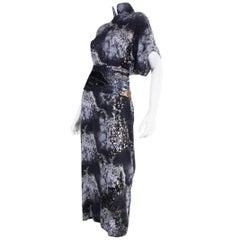 1980's Hiroko Koshnino Silk Gown with Storm Print & Sequins