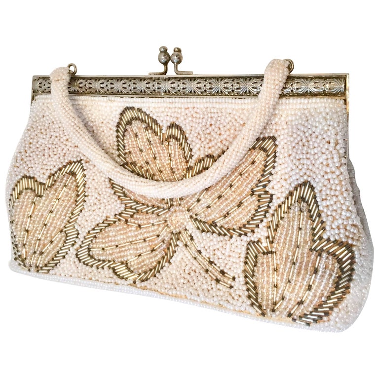 Vintage Faux Pearl and Glass Bead Hand BagHong Kong at 1stDibs