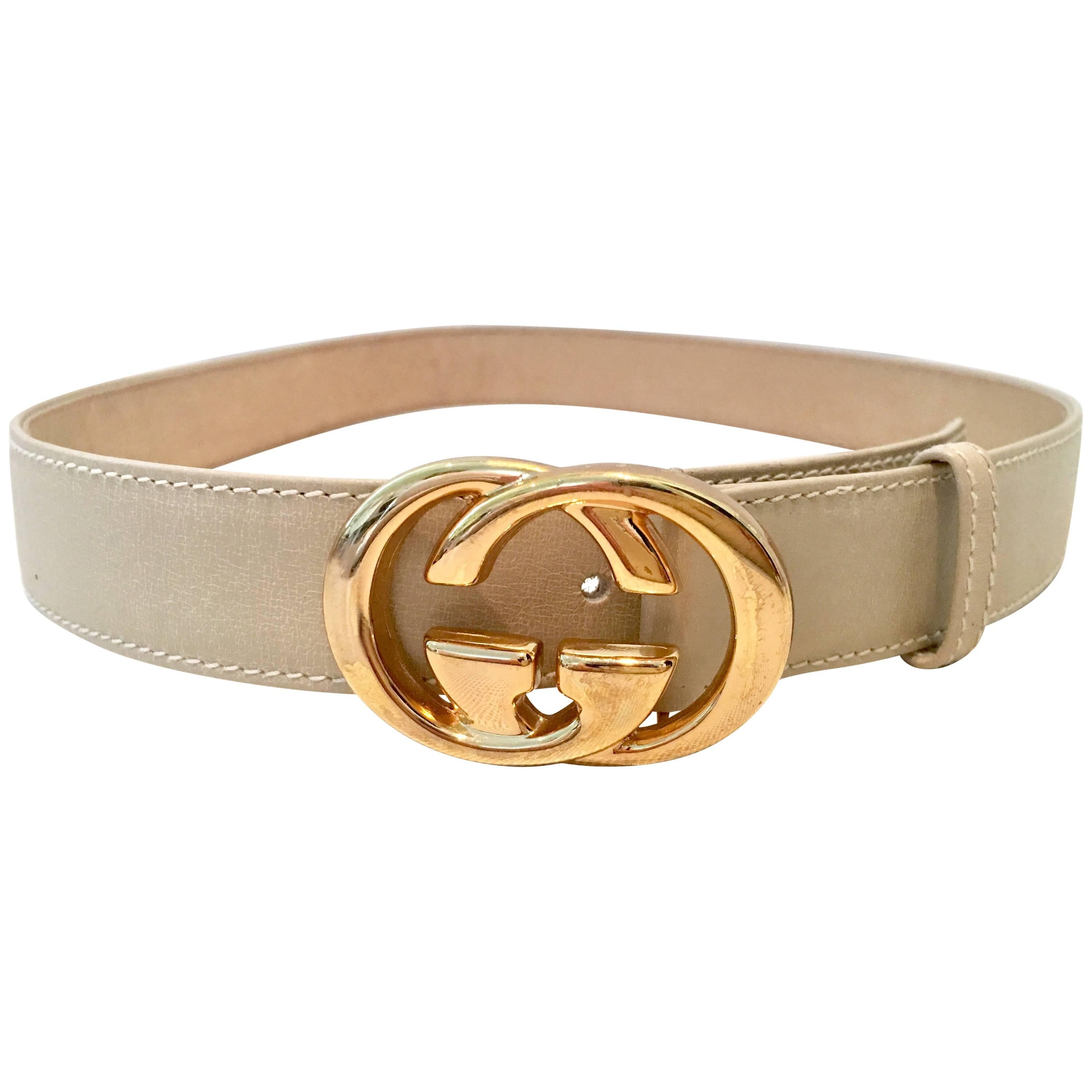 Gucci Leather & Gold Plate "GG" Logo Buckle Belt