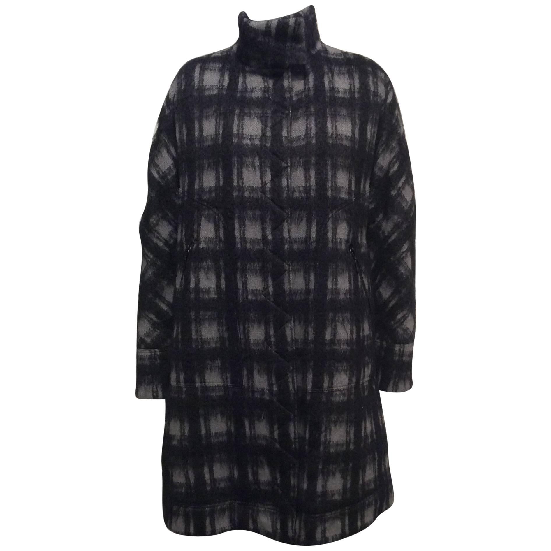 Moncler Gamme Rouge Grey And Black Plaid Mohair Coat With Down Lining  Sz2 (M)