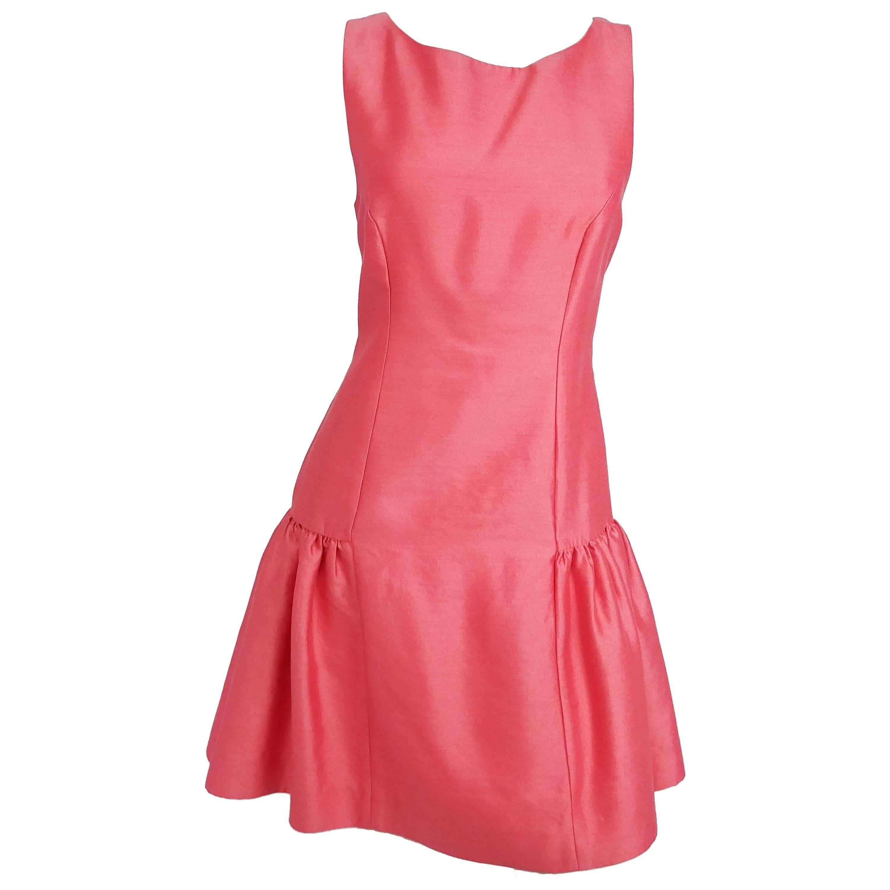 1990s Pink Low Waisted Ruffled Dress For Sale