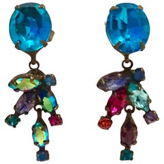 80'S Vintage Bronze & Blue Topaz Swarovski Crystal Earrings By, Sorrelli