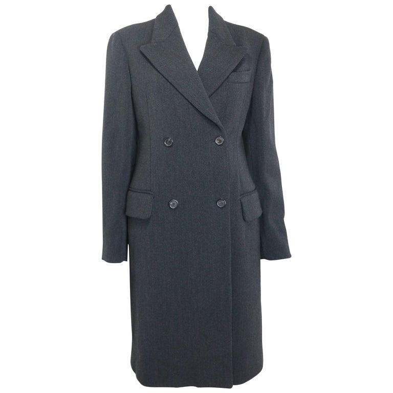 Prada Grey Wool Double Breasted Long Coat For Sale at 1stDibs