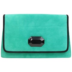 Charles Jourdan Turquoise Suede Trapezoid Clutches Shoulder Bag