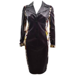 Emilio Pucci Brown Leather and Wool  Pucci Print Jacket and Skirt Suit