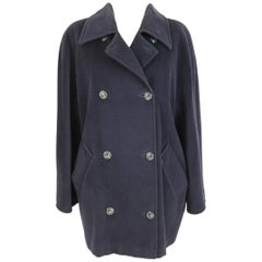 Max Mara Retro blue wool double breasted coat size 44 it made italy