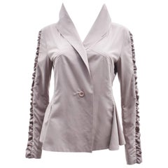Issey Miyake Taupe Jacket with Kick Hem and Ruffle Arm Details 