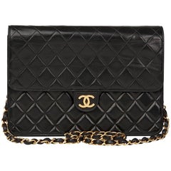 1990s Chanel Black Quilted Lambskin Vintage Classic Single Flap Bag