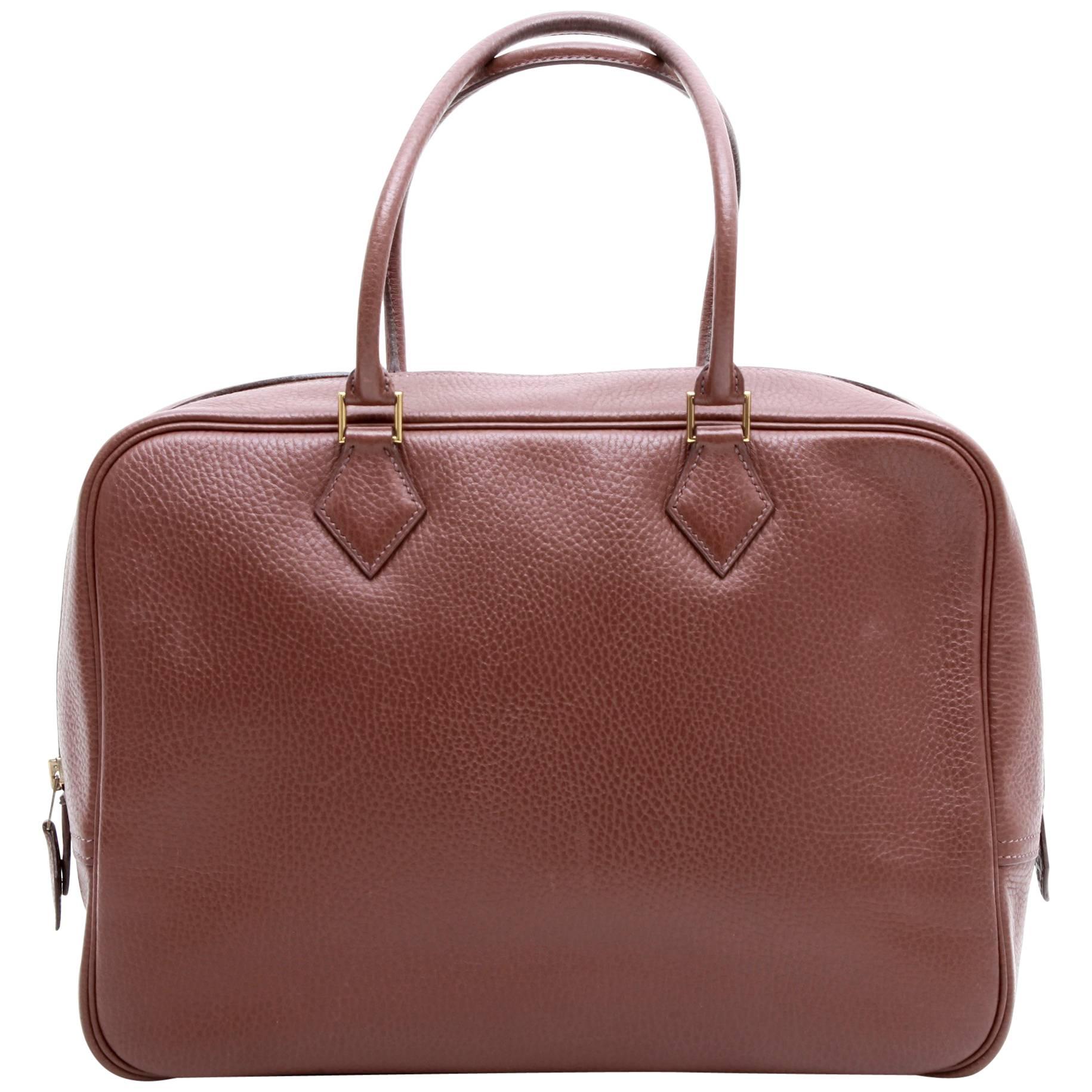 HERMES 'plume' Bag in Brown Grained Leather