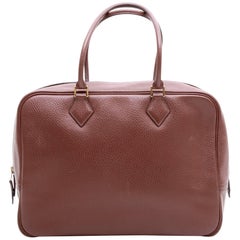 Retro HERMES 'plume' Bag in Brown Grained Leather