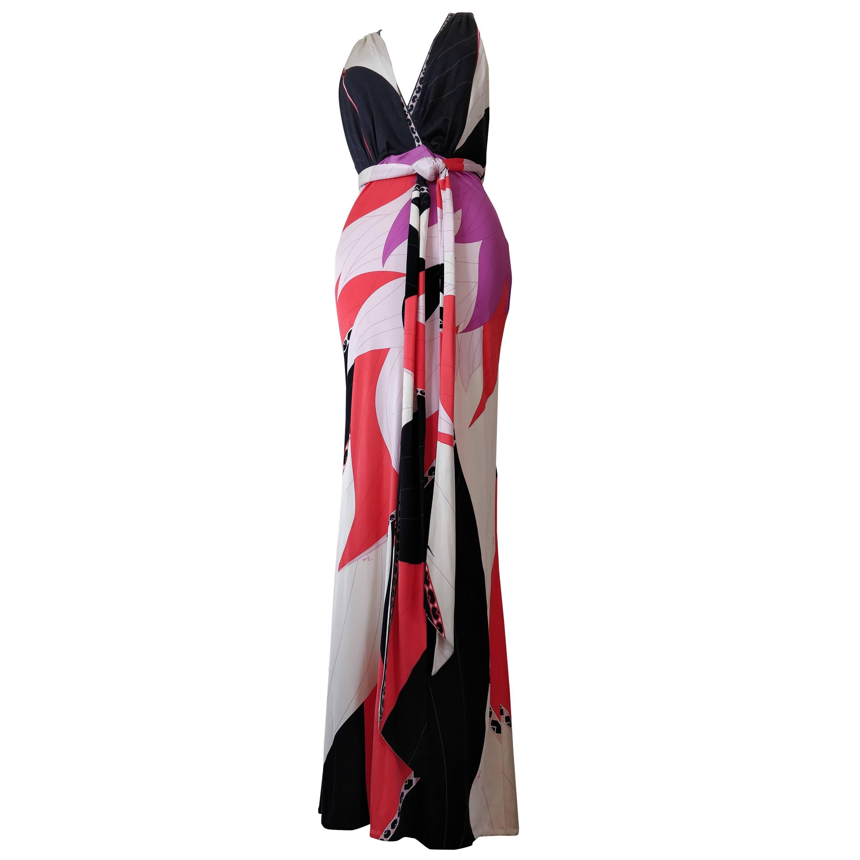Emilio Pucci Silk Jersey Maxi Dress with Halter Neckline and Low-Cut Back