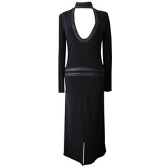 Tom Ford Chic Black Knit Dress with Leather Braid Choker
