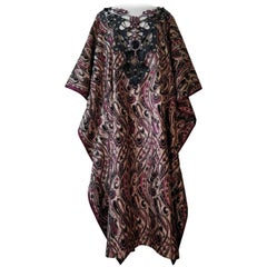 Custom-Made Paisley Print Lame Caftan with Leather Applique and Lacing
