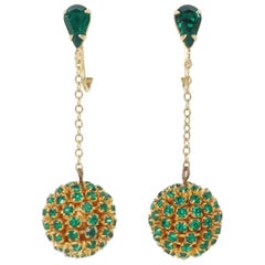 Vintage Emerald Green Rhinestone Dangle Earrings, 1960s 