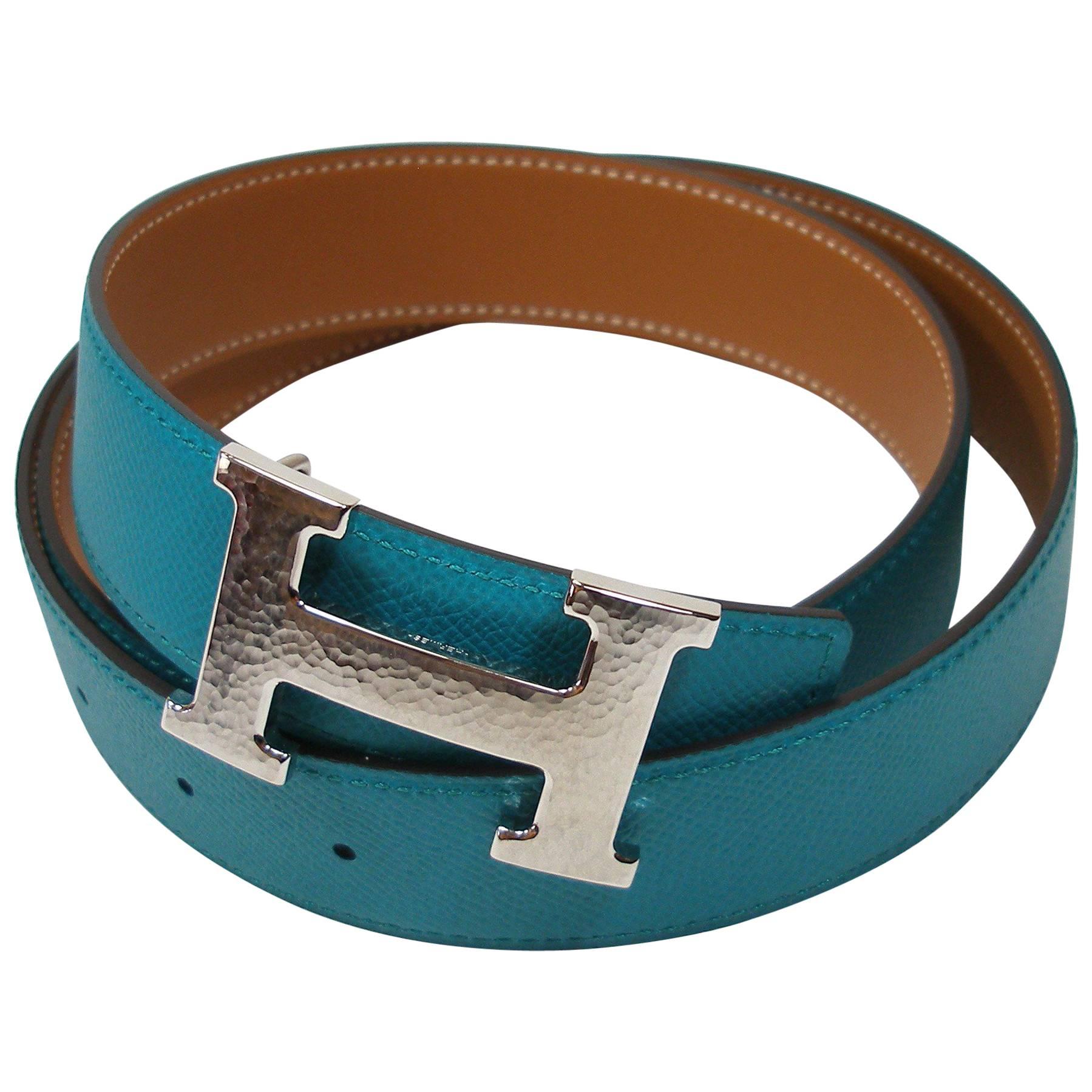 Hermes 32 mm Kilt Belt Buckle H Constance and Gold Bleu Paon 90 / Brand New