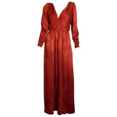 Yves Saint Laurent red silk long sleeve maxi dress 