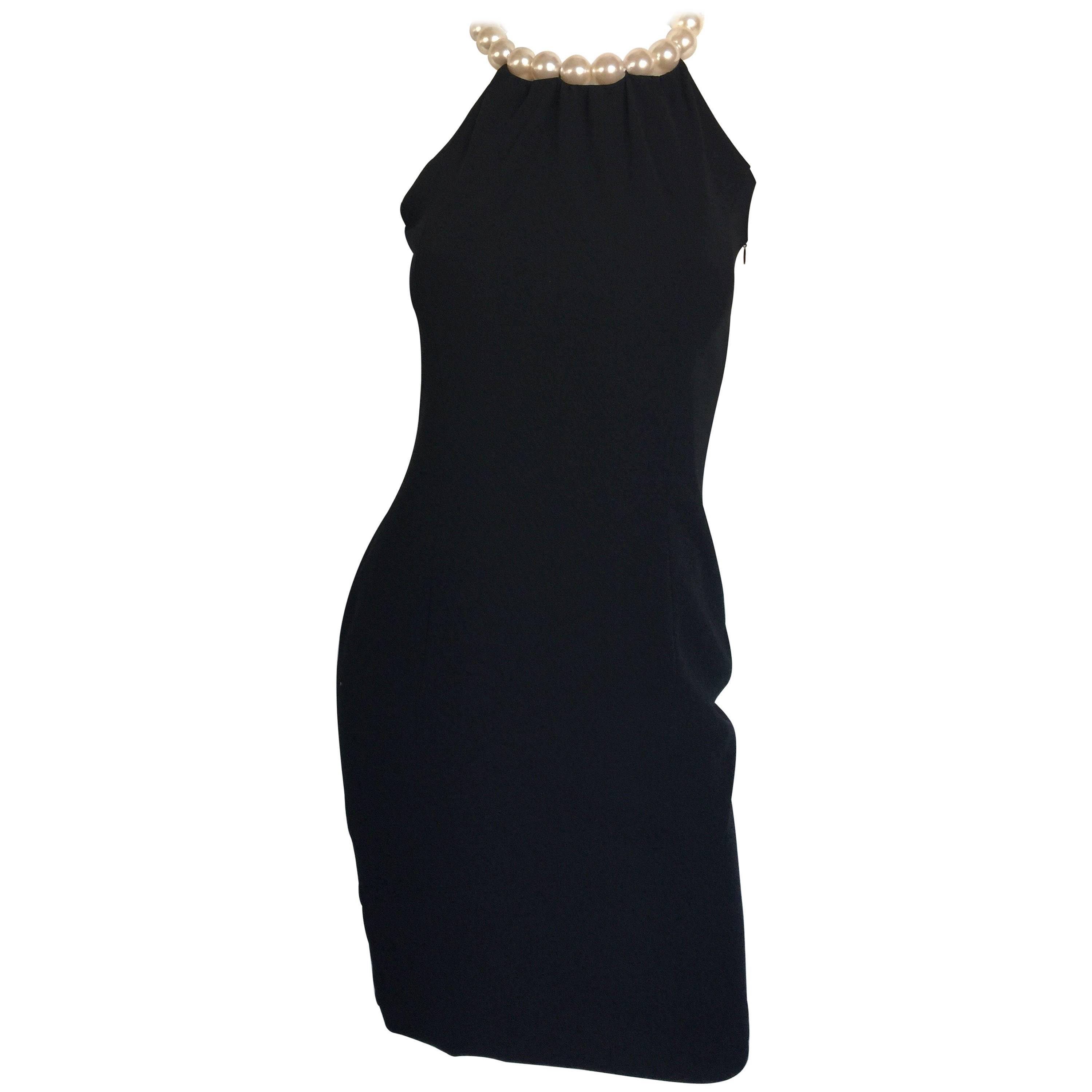 Moschino pearl collar black dress For Sale