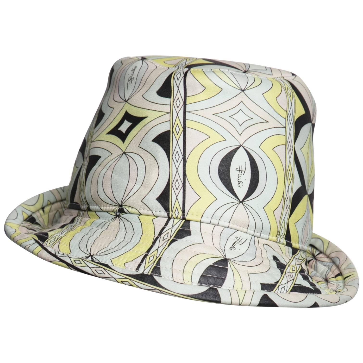 Emilio Pucci Sorbet Colors Printed Leather Fedora Hat