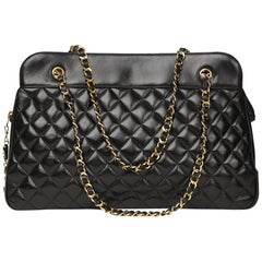 1990s Chanel Black Quilted Lambskin Vintage Jumbo Timeless Shoulder Bag