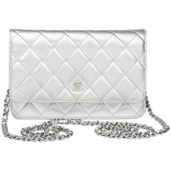 Chanel Silver Quilted Metallic Lambskin Wallet-On-Chain WOC, 2011  