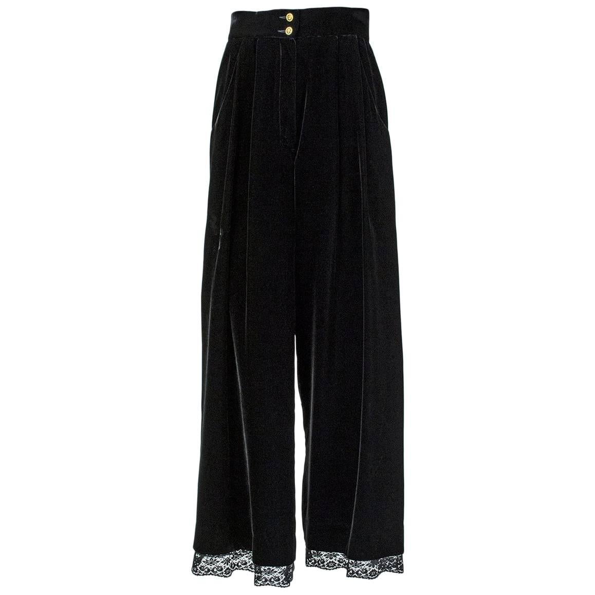 Chanel Velvet and Lace Wide-Leg Culotte Trousers, 1980s