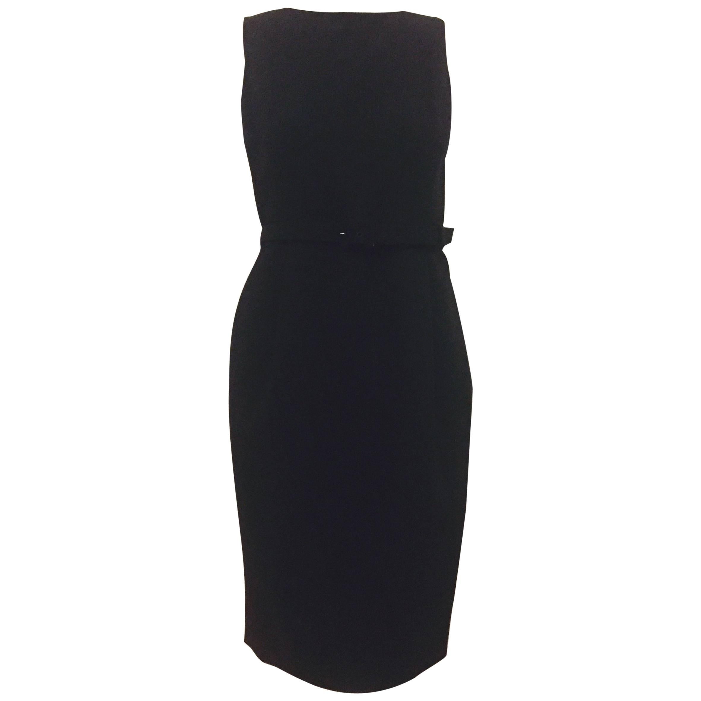  Oscar de la Renta's Little Black Wool Dress With Alluring Low Back For Sale