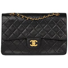 1990s Chanel Black Quilted Lambskin Vintage Medium Classic Double Flap Bag 1990s Chanel Black Quilted Lambskin Vintage Medium Classic Double Flap Bag