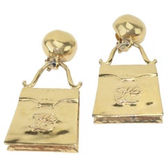 Karl Lagerfeld Whimsical Gilt Gold Handbag Logo Earrings, circa 1990 