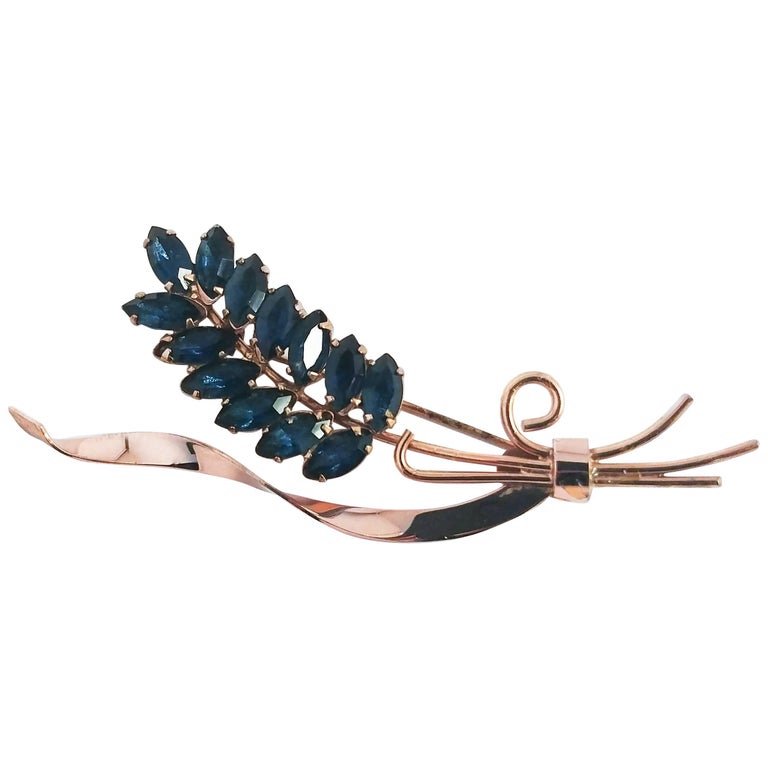 Broche Vintage Années 50 - Fleur En Strass Bleu Et Blanc Irisés