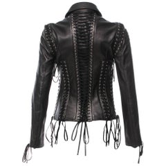 Dolce & Gabbana "Corset" Lace-Up Leather Jacket Mint, Size 40