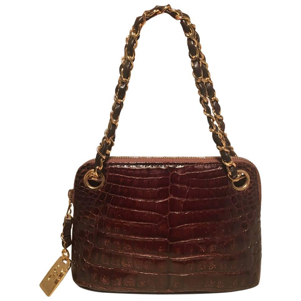 Chanel Vintage Brown Alligator Mini Handbag