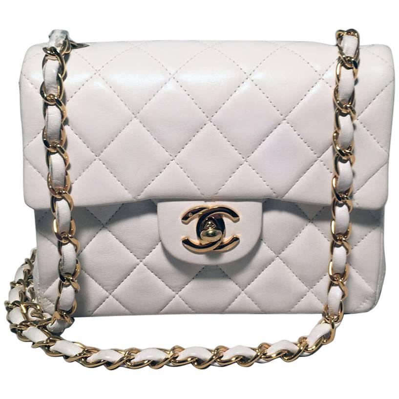 Chanel White Quilted Leather Mini Classic Flap Shoulder Bag