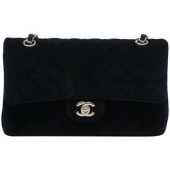 Chanel Black Quilted Velvet Medium Classic New Handbag with Light Gold Hardware