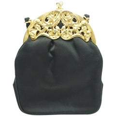 Rosenfeld Black Silk Handbag w/ Gold Frame-Circa 50's